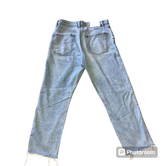 ZARA distressed light wash raw hem straight leg jeans 4 button women's size 10 - Picture 3 of 12